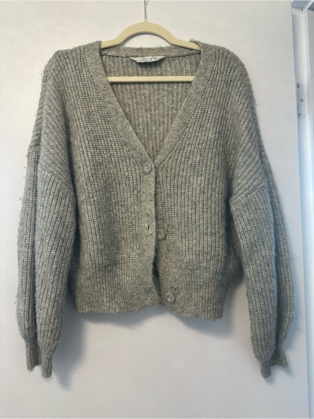 Primark Chunky Ribbed V-Neck Button Cardigan - Light Taupe